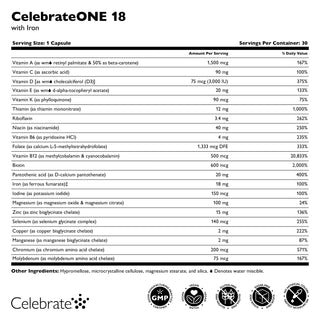 CelebrateONE 18 Once Daily Bariatric Multivitamin with Iron, Capsules